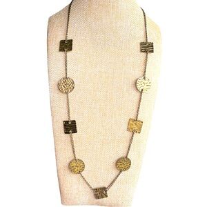 Brass Double‎ Chain Necklace with Square & Circle Brass Charms 32”